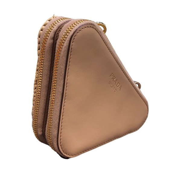 Prada Leather Natural Bag Triangle Raffia Shoulder - Picture 1 of 16